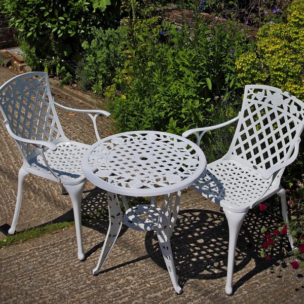 Ornate White Aluminium Bistro Set The White Chair Company